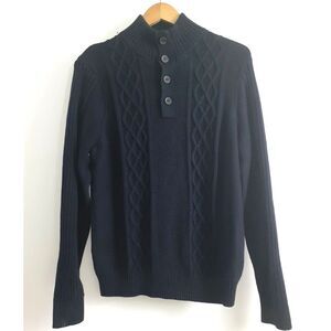 Nautica 4CN Class Navy Cable Knit Ribbed High Neck 4 Button Unisex Sweater S NWT